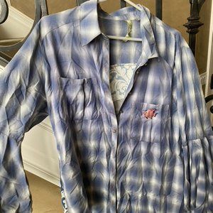 Aratta Silent Journey Blue Plaid Flannel Large